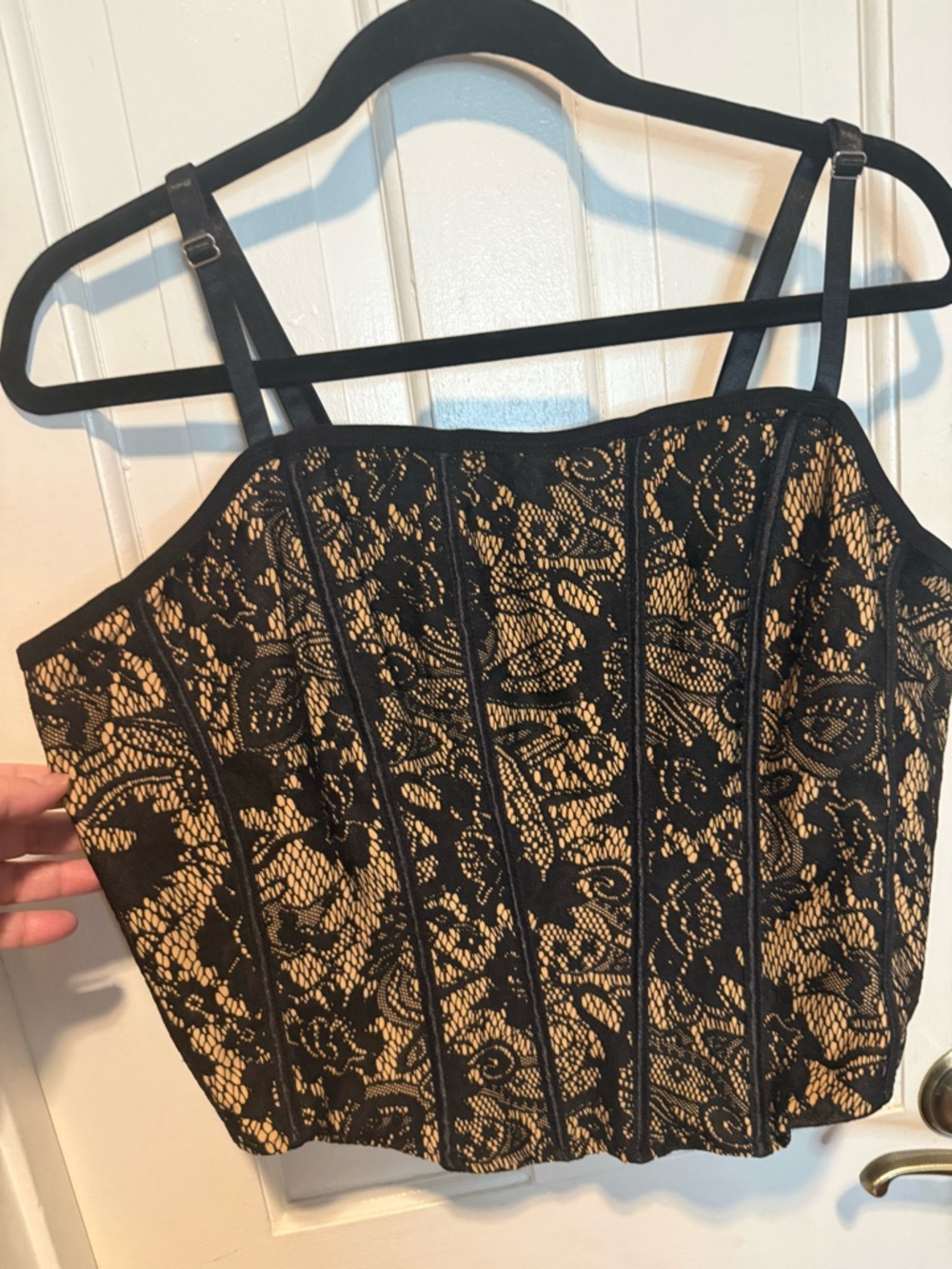 NWT Black Lace Overlay Boned Crop Top - Women's Elegant Top with smocked back 1X